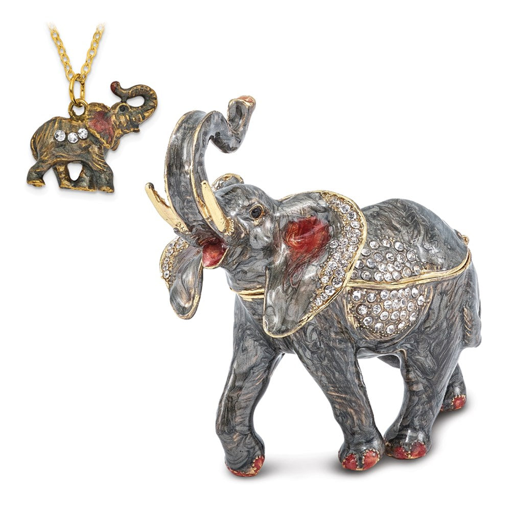 Jere Luxury Giftware, Bejeweled ZARA Trumpeting Elephant Trinket Box with Matching Pendant Trinket Box & Keepsake Container Collectible Gift by Jere Luxury Giftware