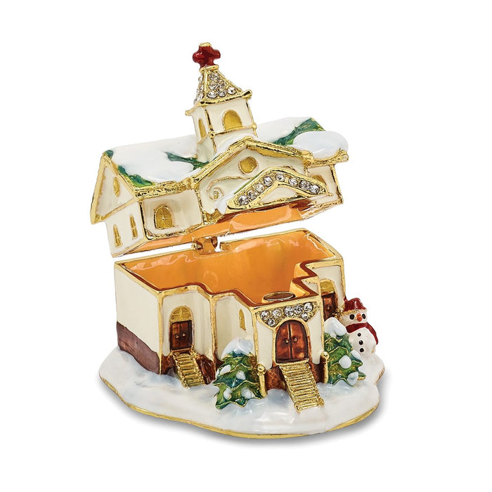 Jere Luxury Giftware, Bejeweled REJOICE Winter Church Trinket Box with Matching Pendant