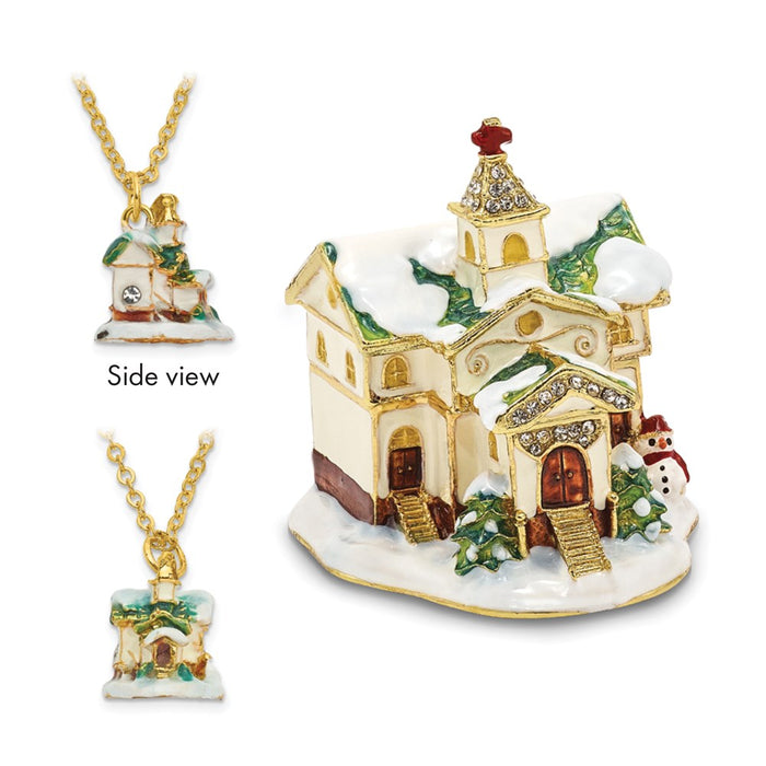 Jere Luxury Giftware, Bejeweled REJOICE Winter Church Trinket Box with Matching Pendant