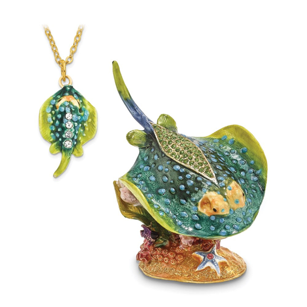 Jere Luxury Giftware, Bejeweled BARBY Stingray Trinket Box with Matching Pendant Trinket Box & Keepsake Container Collectible Gift by Jere Luxury Giftware