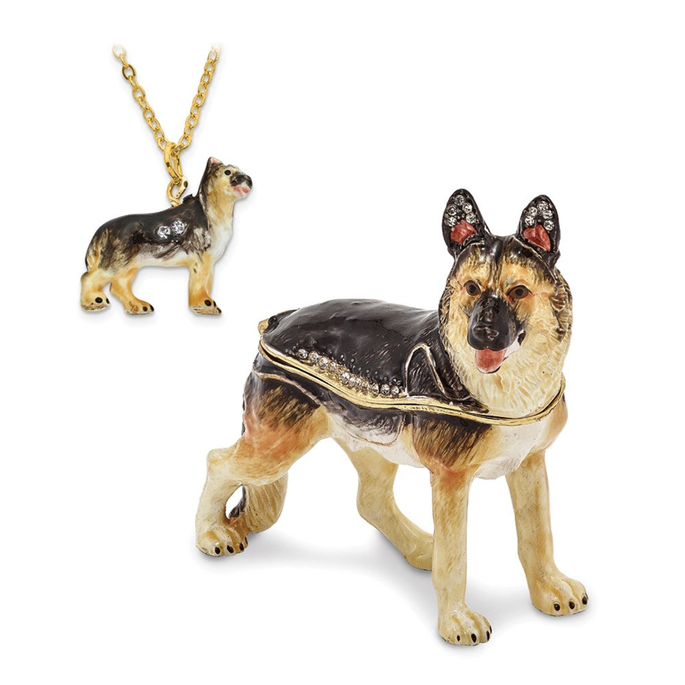 Jere Luxury Giftware, Bejeweled ZEUS German Shepherd Trinket Box with Matching Pendant Trinket Box & Keepsake Container Collectible Gift by Jere Luxury Giftware
