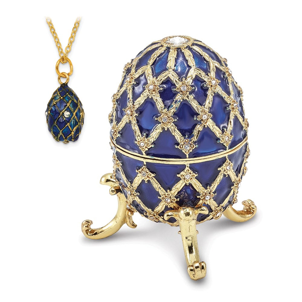 Jere Luxury Giftware, Bejeweled GRAND ROYAL BLUE (Plays Unchained Melody) Musical Egg with Matching Pendant Trinket Box & Keepsake Container Collectible Gift by Jere Luxury Giftware