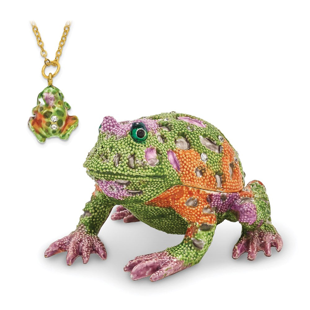 Jere Luxury Giftware, Bejeweled PEACE Psychedelic Frog Trinket Box with Matching Pendant Trinket Box & Keepsake Container Collectible Gift by Jere Luxury Giftware