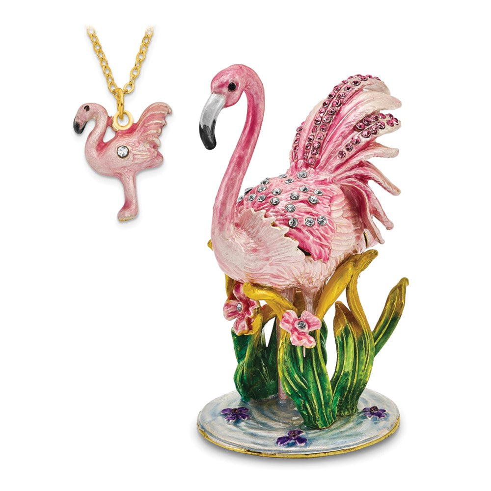 Jere Luxury Giftware, Bejeweled JEZEBEL Pink Flamingo Trinket Box with Matching Pendant Trinket Box & Keepsake Container Collectible Gift by Jere Luxury Giftware