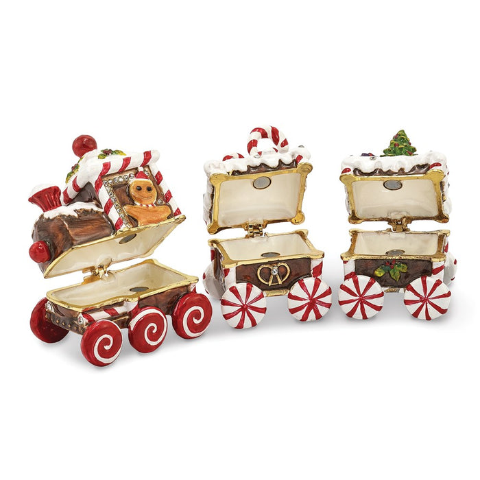 Jere Luxury Giftware, Bejeweled CANDY CANE Train Trinket Box with Matching Pendant
