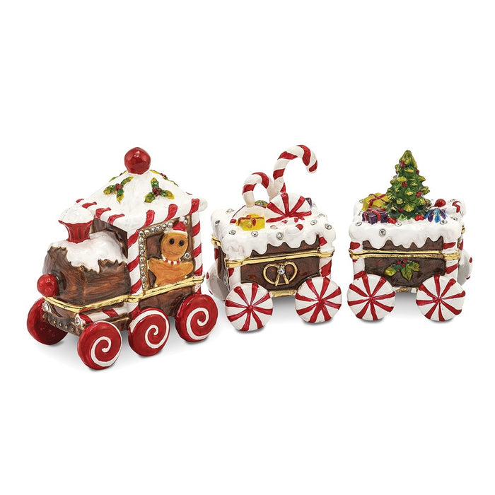 Jere Luxury Giftware, Bejeweled CANDY CANE Train Trinket Box with Matching Pendant