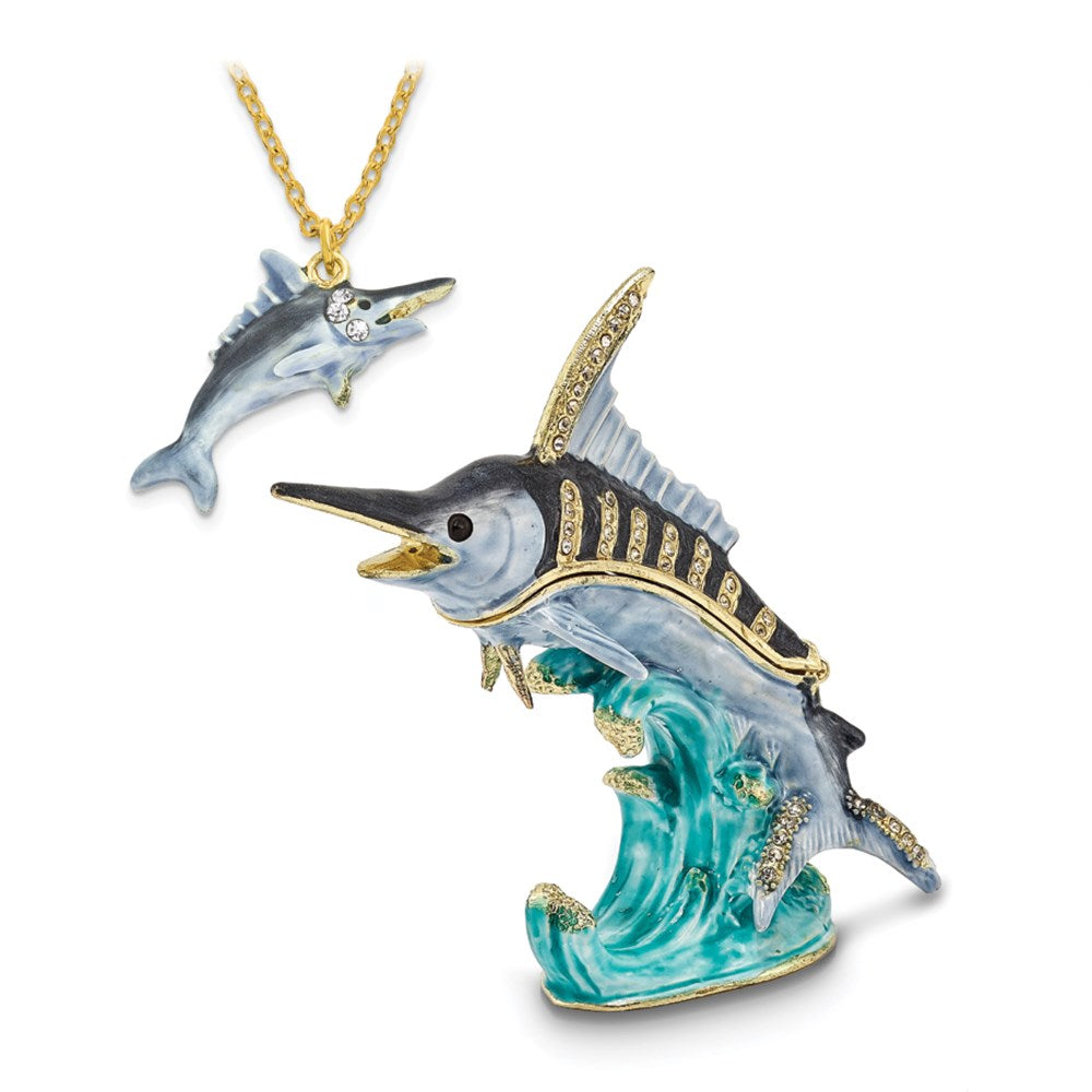 Jere Luxury Giftware, Bejeweled SAMMY Swordfish Trinket Box with Matching Pendant Trinket Box & Keepsake Container Collectible Gift by Jere Luxury Giftware
