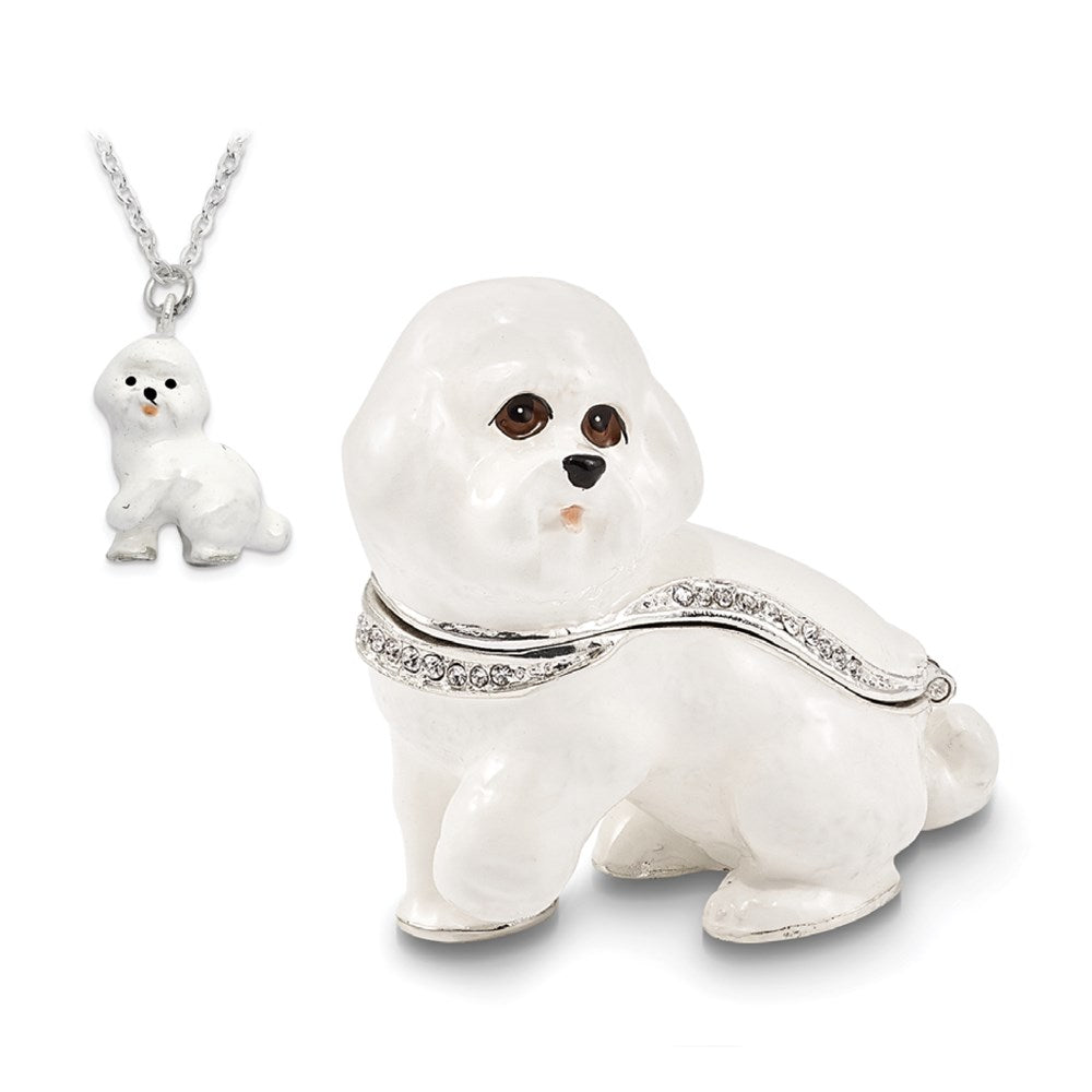 Jere Luxury Giftware, Bejeweled BRENDA Bichon Frise Trinket Box with Matching Pendant Trinket Box & Keepsake Container Collectible Gift by Jere Luxury Giftware