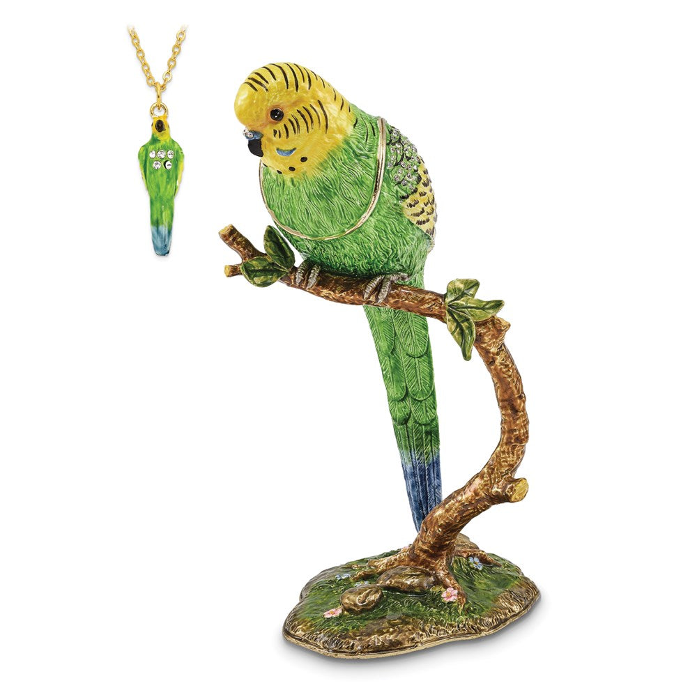 Jere Luxury Giftware, Bejeweled PACO Large Parakeet Parrot Trinket Box with Matching Pendant Trinket Box & Keepsake Container Collectible Gift by Jere Luxury Giftware