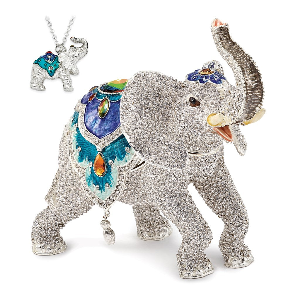 Jere Luxury Giftware, Bejeweled BAKUL Full Crystal White Elephant Trinket Box with Matching Pendant Trinket Box & Keepsake Container Collectible Gift by Jere Luxury Giftware
