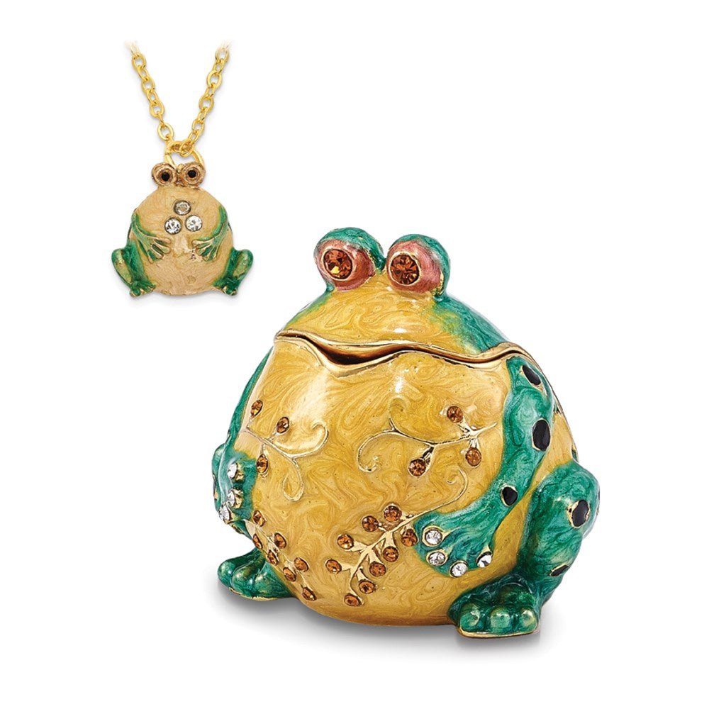 Jere Luxury Giftware, Bejeweled BUBBA Croaking Bullfrog Trinket Box with Matching Pendant Trinket Box & Keepsake Container Collectible Gift by Jere Luxury Giftware
