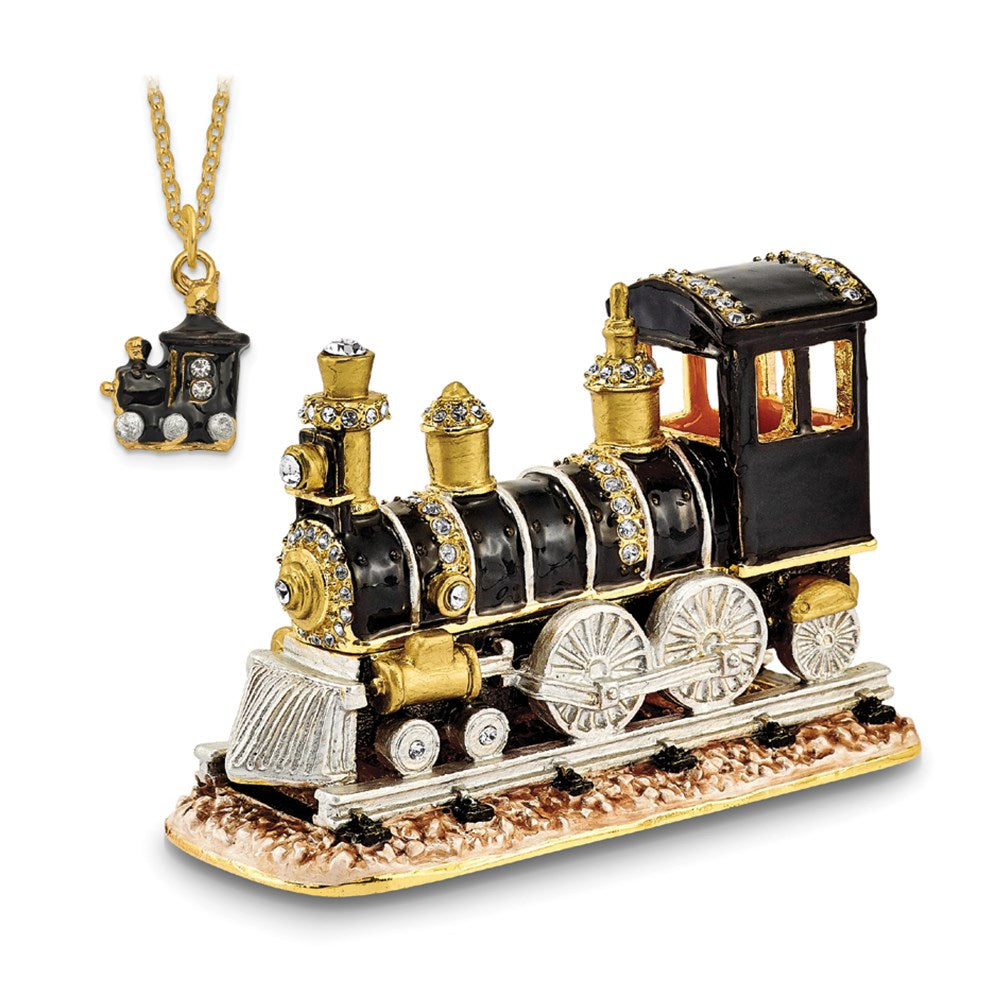 Jere Luxury Giftware, Bejeweled AXEL Steam Engine Trinket Box with Matching Pendant Trinket Box & Keepsake Container Collectible Gift by Jere Luxury Giftware