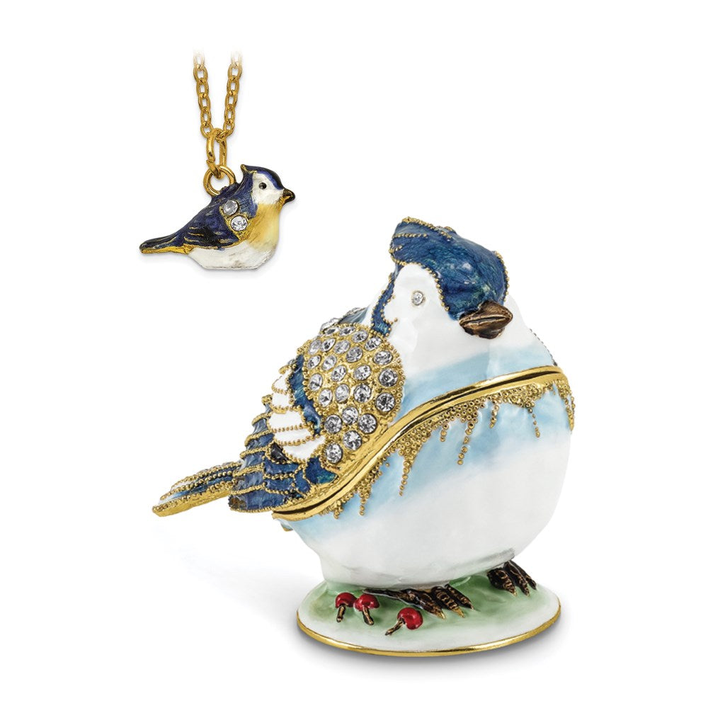 Jere Luxury Giftware, Bejeweled ADMIRAL Blue Jay Trinket Box with Matching Pendant Trinket Box & Keepsake Container Collectible Gift by Jere Luxury Giftware