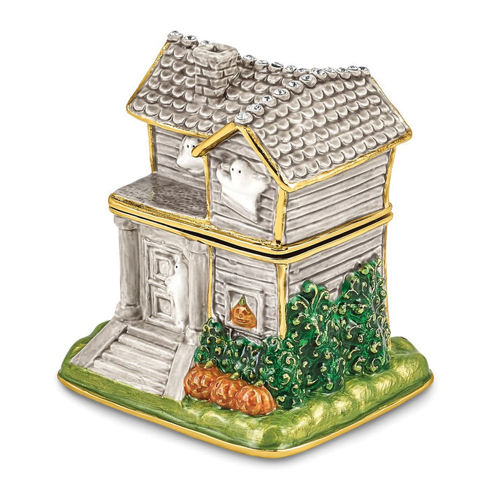 Jere Luxury Giftware, Bejeweled VACANCY Haunted House w/Ghosts Trinket Box with Matching Pendant