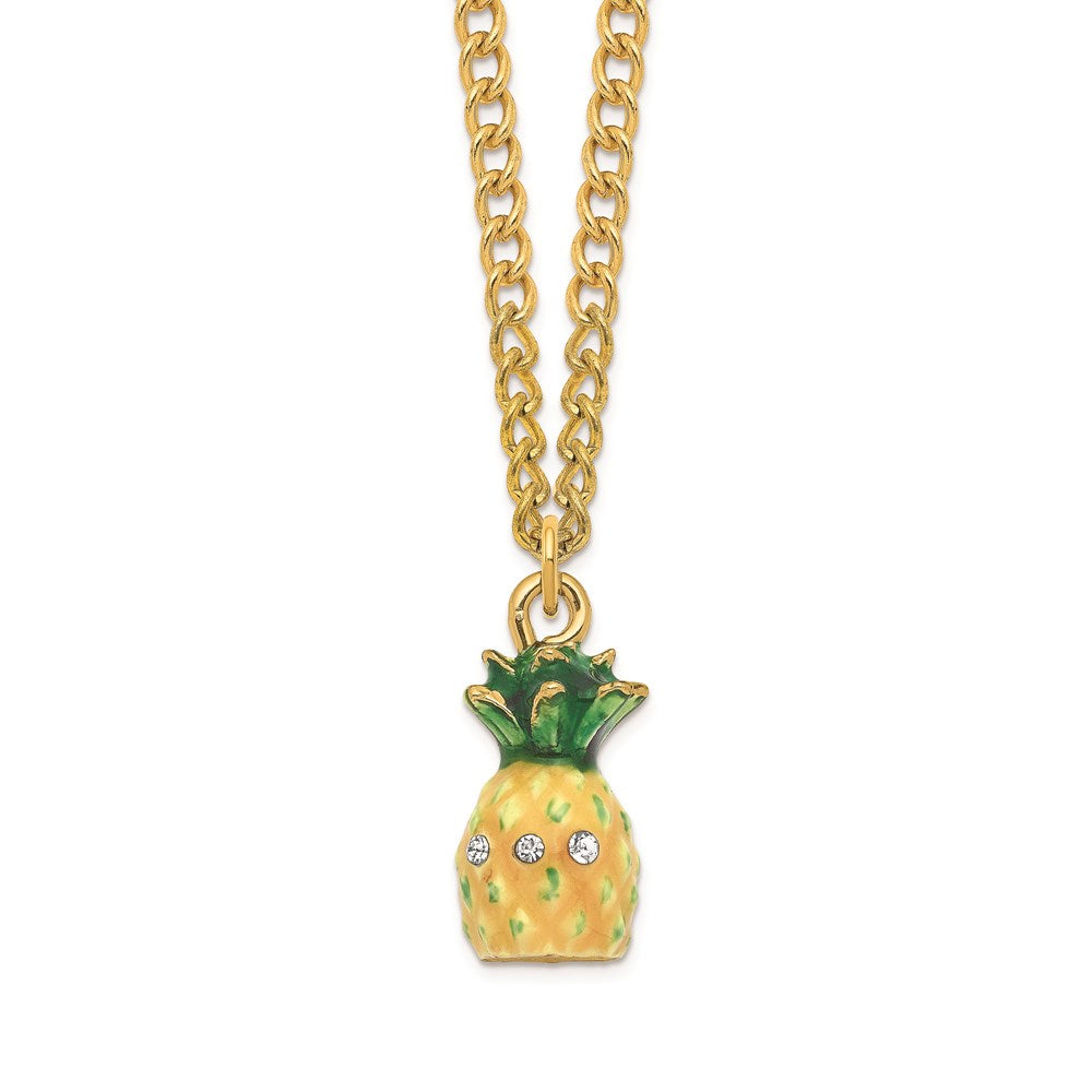 Jere Luxury Giftware, Bejeweled GOOD VIBES Golden Pineapple Trinket Box with Matching Pendant Trinket Box & Keepsake Container Collectible Gift by Jere Luxury Giftware