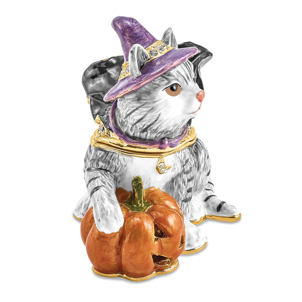 Jere Luxury Giftware, Bejeweled SERENA Halloween Cat Trinket Box with Matching Pendant Trinket Box & Keepsake Container Collectible Gift by Jere Luxury Giftware