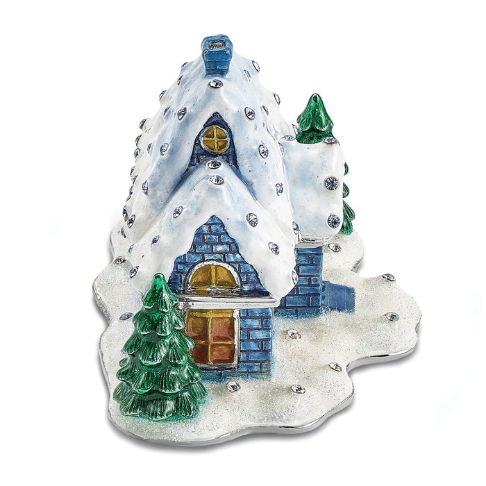 Jere Luxury Giftware, Bejeweled WINTER DREAMS Cozy Snow Covered House Trinket Box with Matching Pendant