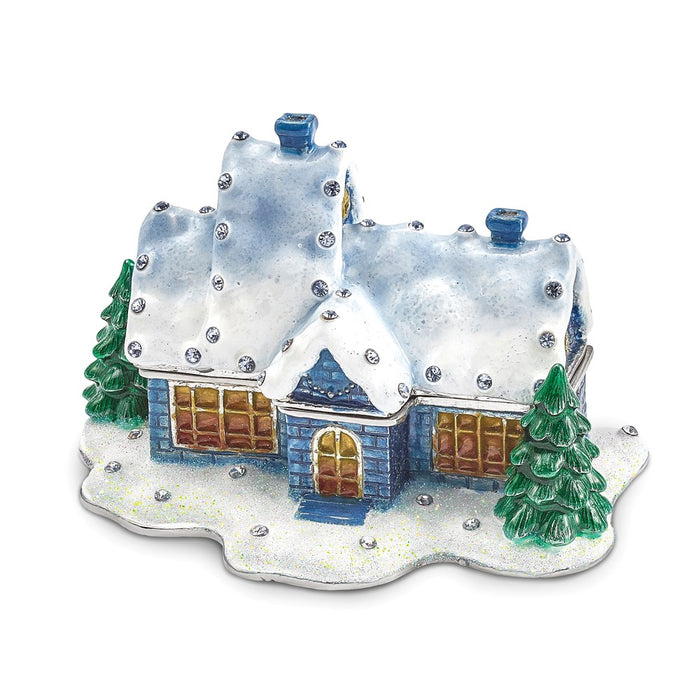 Jere Luxury Giftware, Bejeweled WINTER DREAMS Cozy Snow Covered House Trinket Box with Matching Pendant