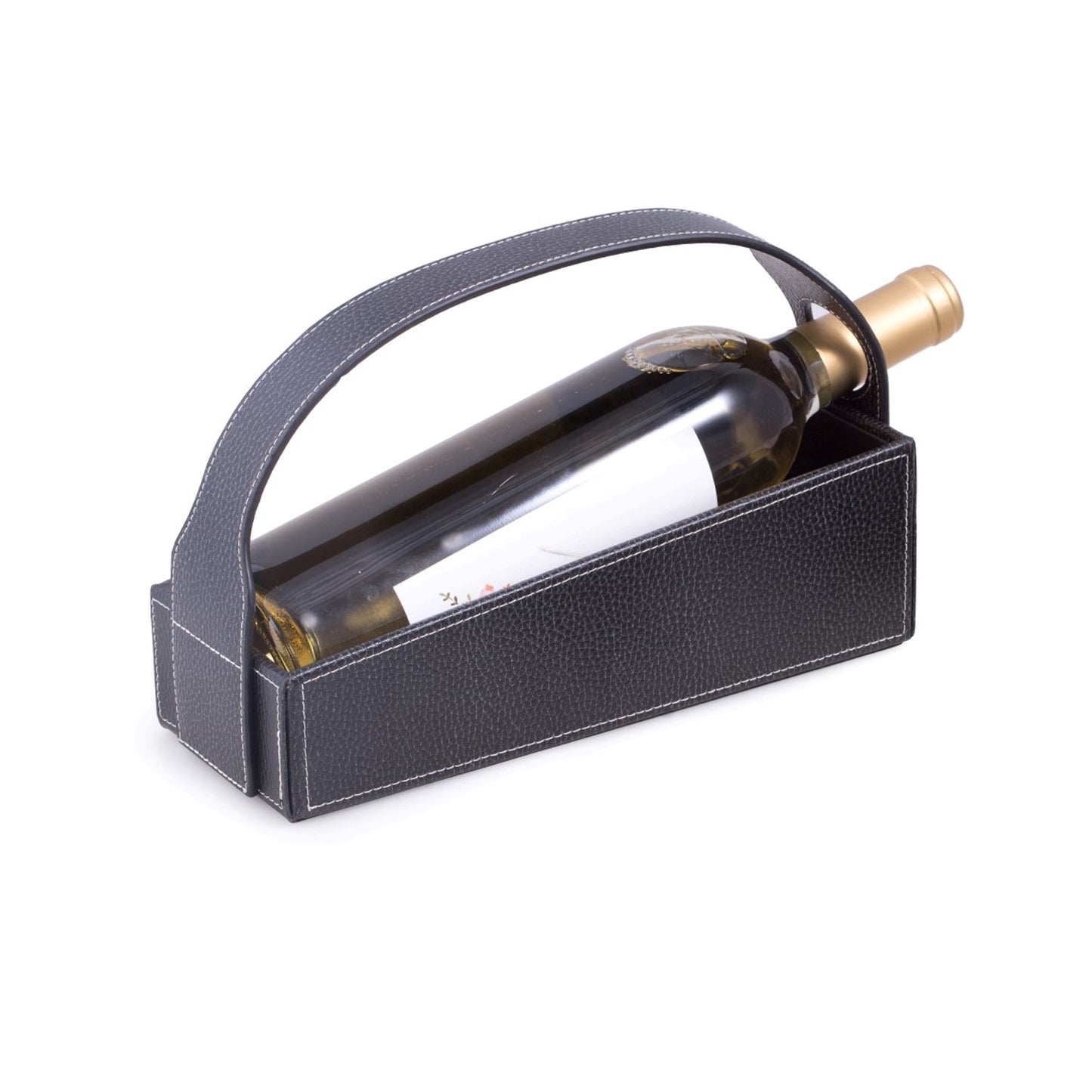 Occasion Gallery Black Color Black Pebbled Leather Wine Cradle. 3.75 L x 7 W x 10 H in.