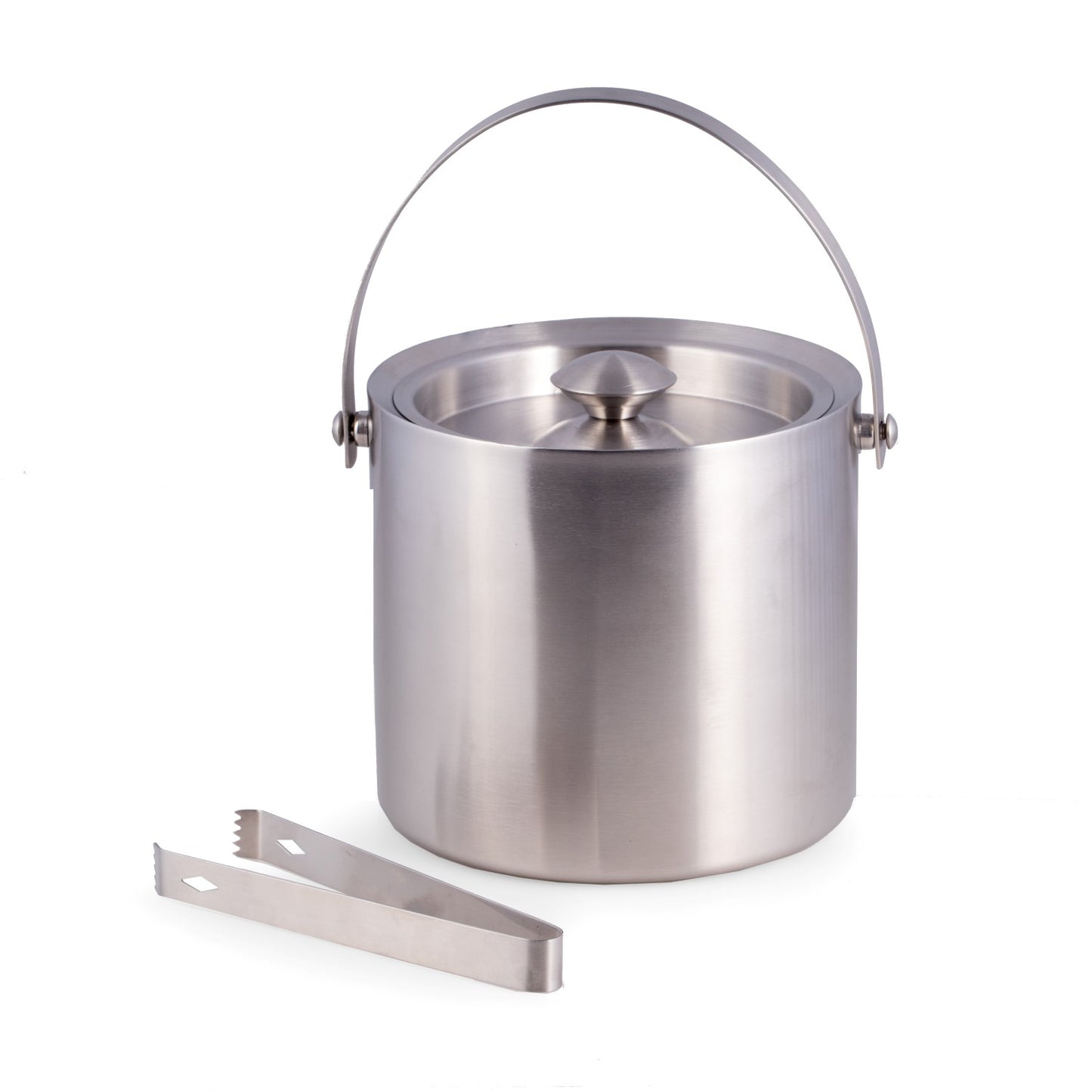 Occasion Gallery Silver Color Stainless Steel 5 qt. Double Wall Ice Bucket with Lid, Handle and Ice Tong. 7 L x 7.25 W x 7 H in.