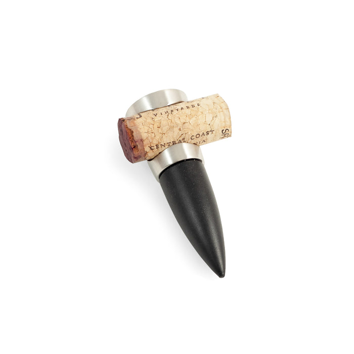 Occasion Gallery Black/Silver Color Brushed Nickel Bottle Stopper with Cutout Notch to Hold Cork. 2 L x 2 W x 2.5 H in.