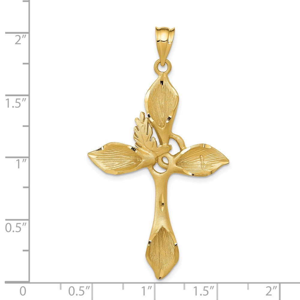 Million Charms 14K Yellow Gold Themed Satin Passion Relgious Cross Pendant