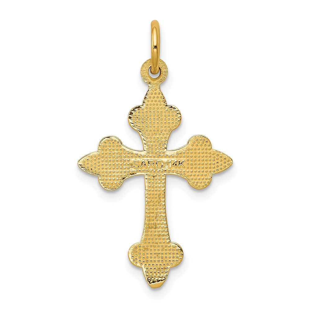 Million Charms 14K Yellow Gold Themed Fleur De Lis Relgious Cross Pendant