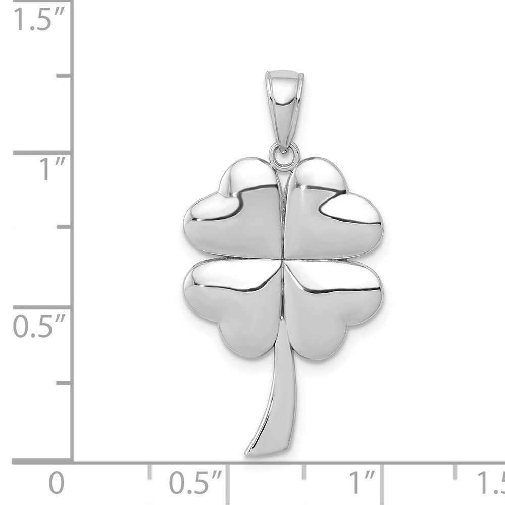 Million Charms 14K White Gold Themed Polished 4-Leaf Lucky Clover Charm