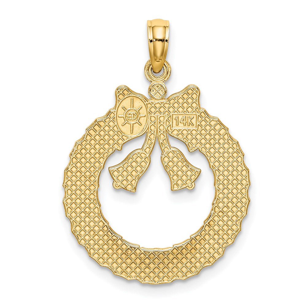Million Charms 14K Yellow Gold Themed Satin & Polished Christmas Wreath Charm