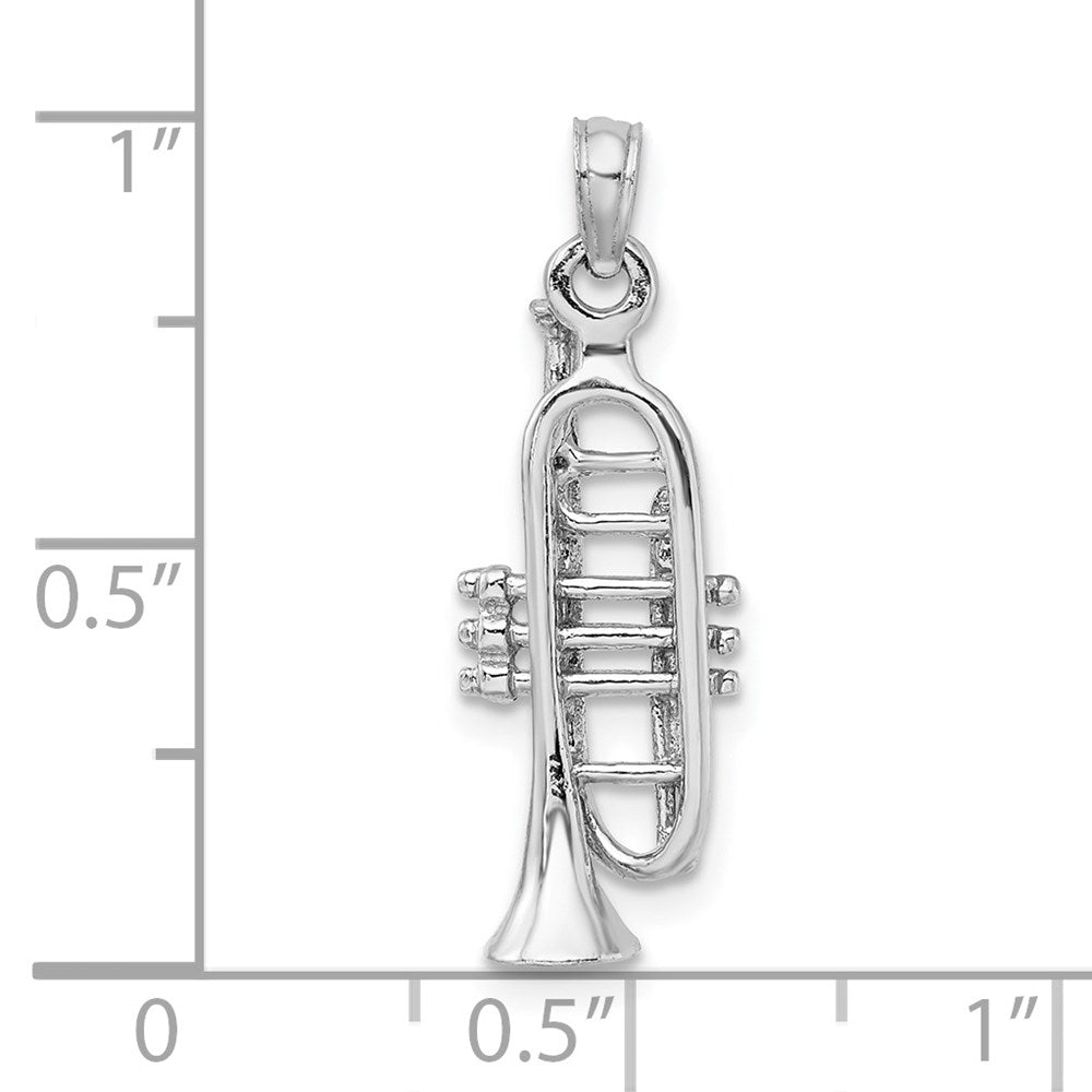 Million Charms 14K White Gold Themed Solid Polished 3-Dimensional Trumpet Pendant
