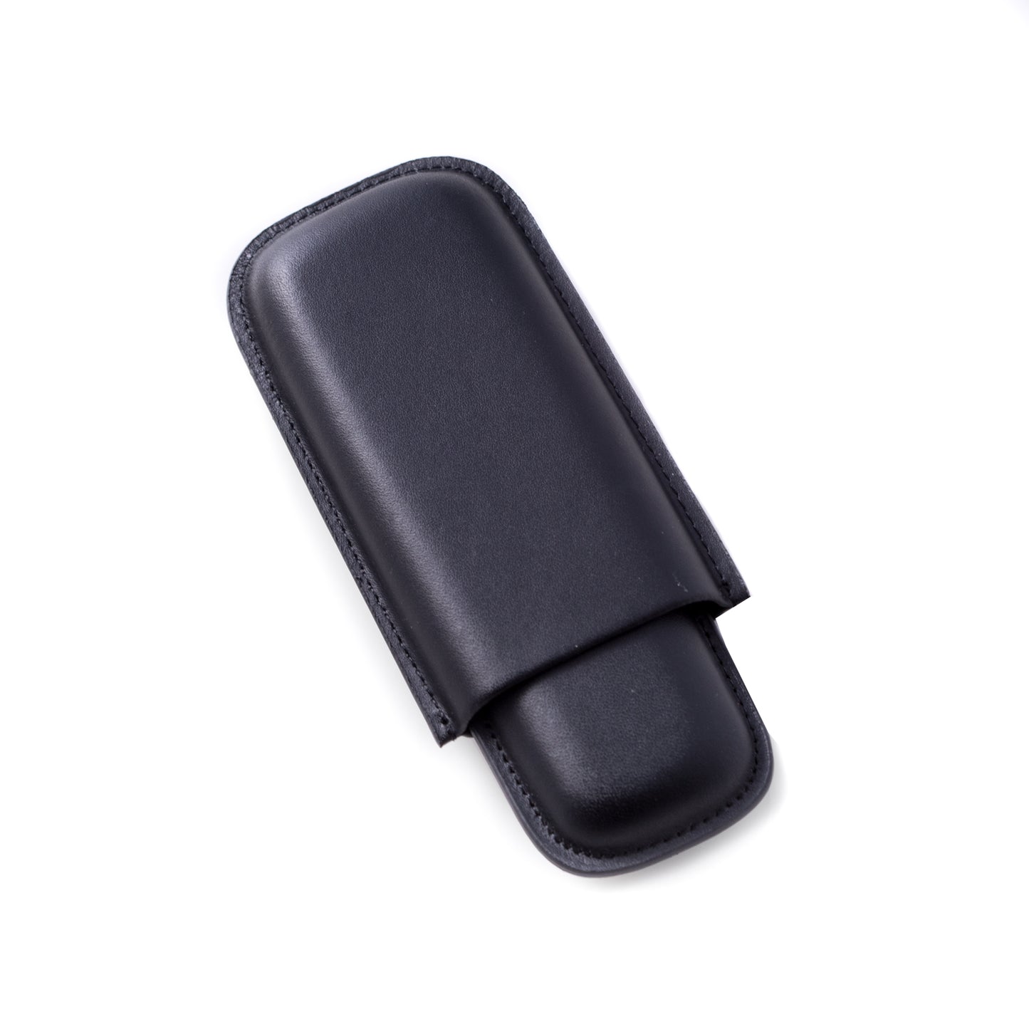 Occasion Gallery Black Color Black Leather Telescoping Two Cigar Case. 6 L x 2.5 W x 1 H in.