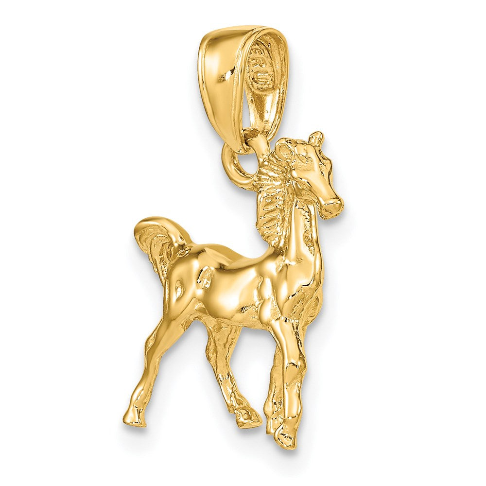 Million Charms 14K Yellow Gold Themed Solid Polished 3-Diamensional Horse Charm