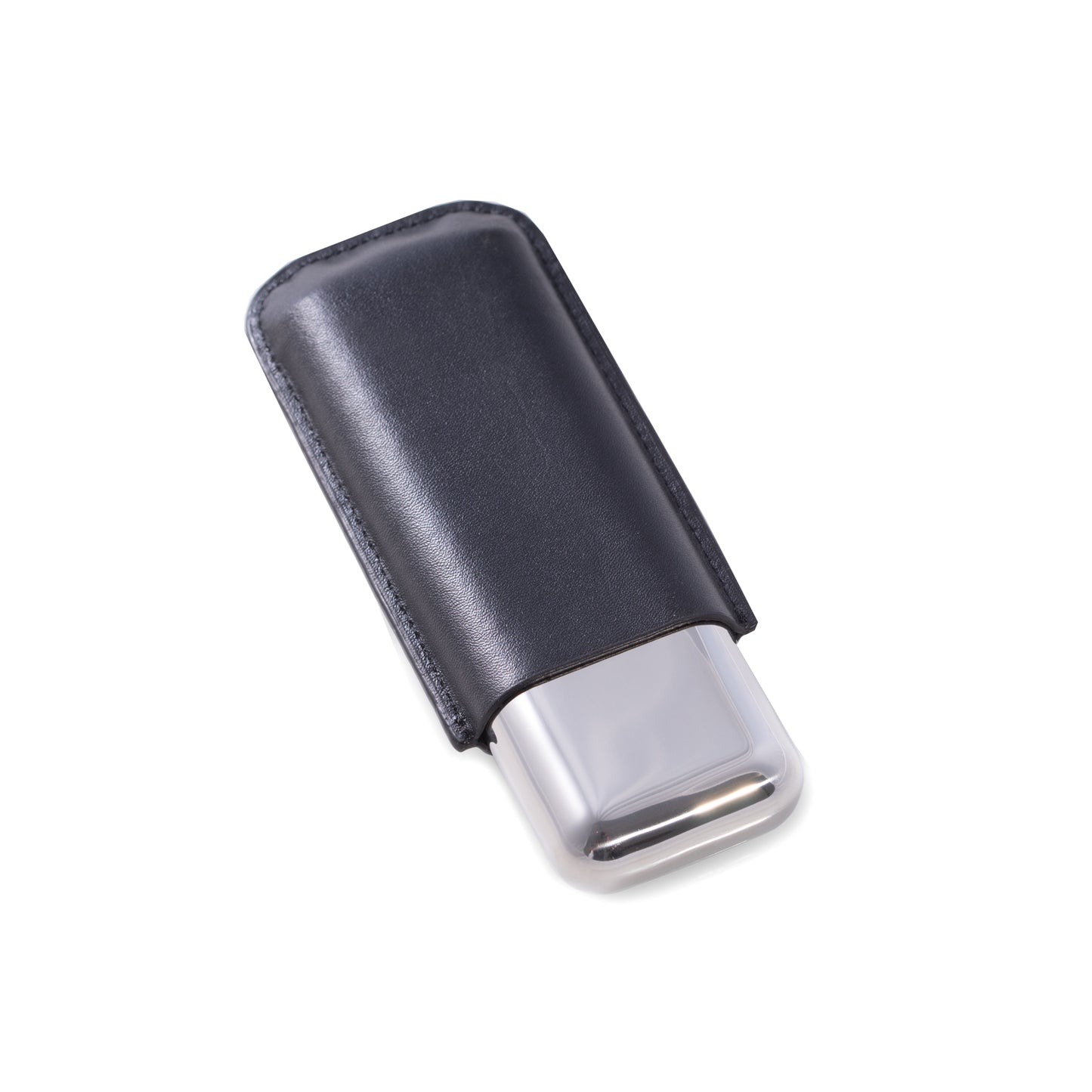 Occasion Gallery Black Color Black Leather and Stainless Steel Two 52 ga. Cigar Holder. 6.25 L x 2.75 W x 1 H in.