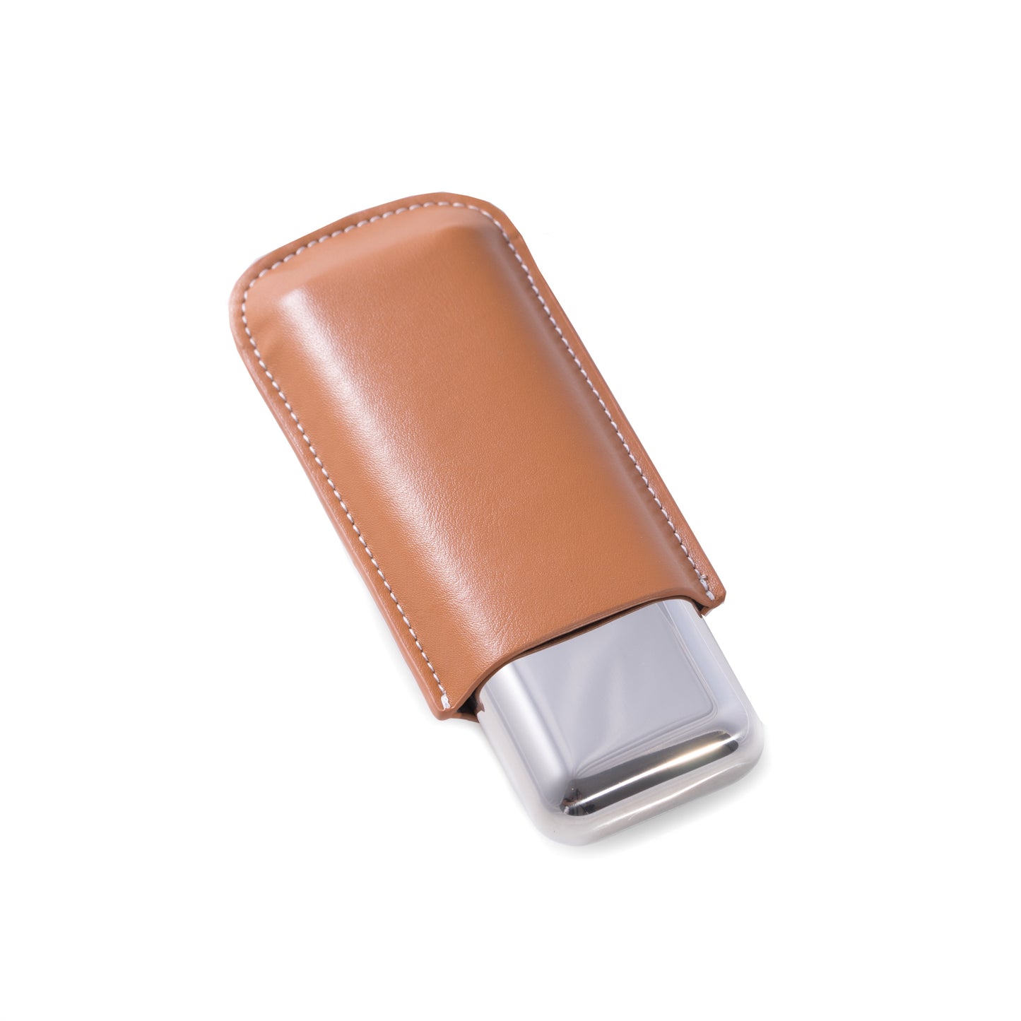Occasion Gallery Tan Color Tan Leather and Stainless Steel Two 52 ga. Cigar Holder. 6.25 L x 2.75 W x 1 H in.