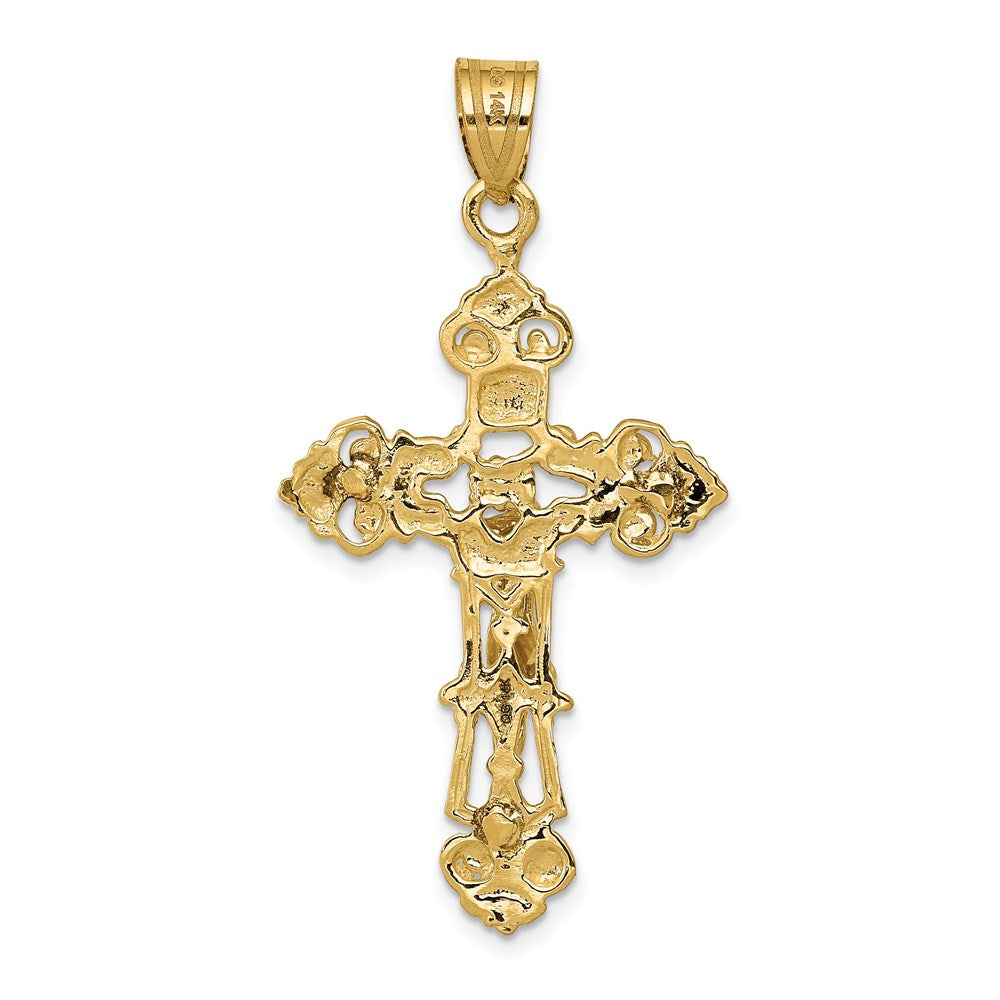 Million Charms 14K Yellow Gold Themed Inri Fleur De Lis Relgious Crucifix Pendant
