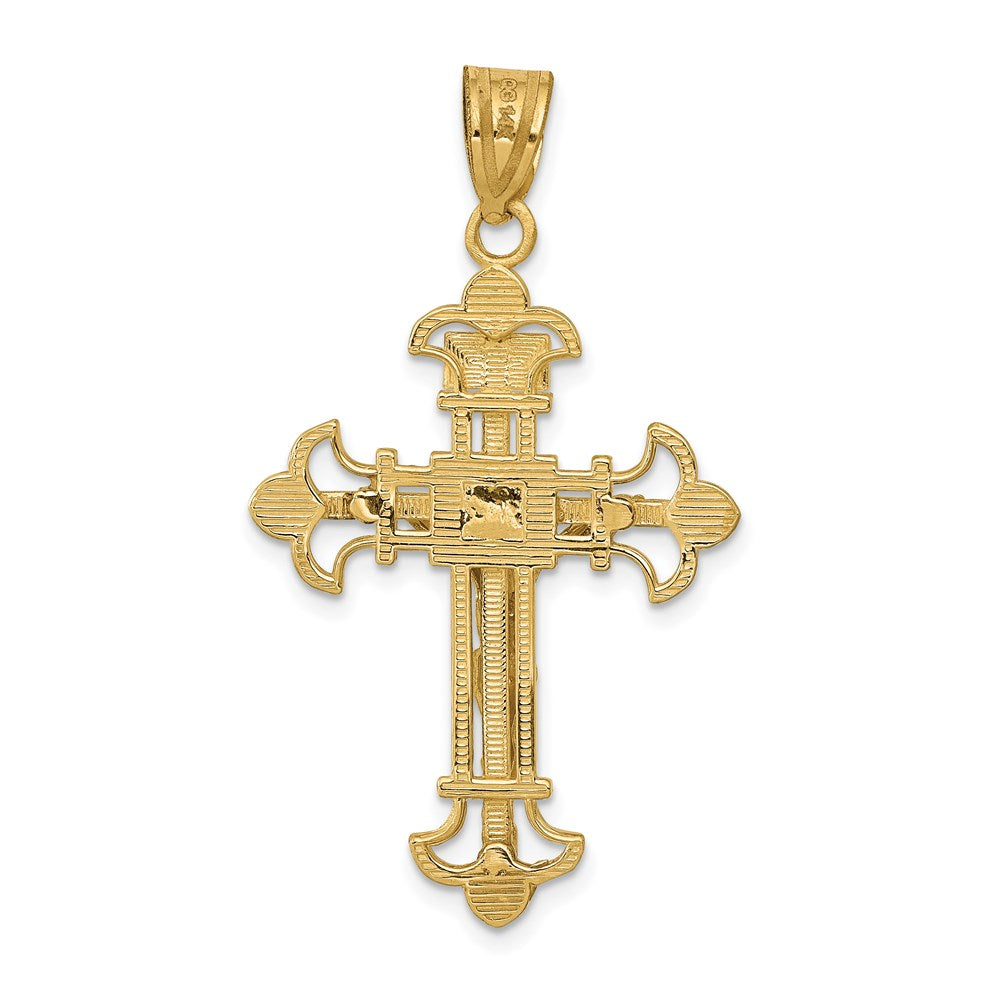Million Charms 14K Yellow Gold Themed Inri Fleur De Lis Relgious Crucifix Pendant