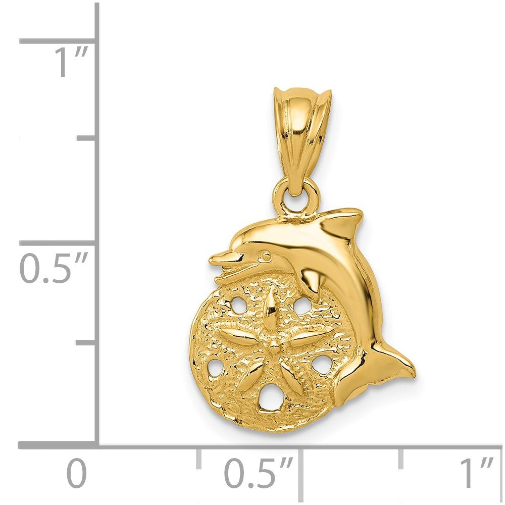 Million Charms 14K Yellow Gold Themed Dolphin & Sanddollar Charm