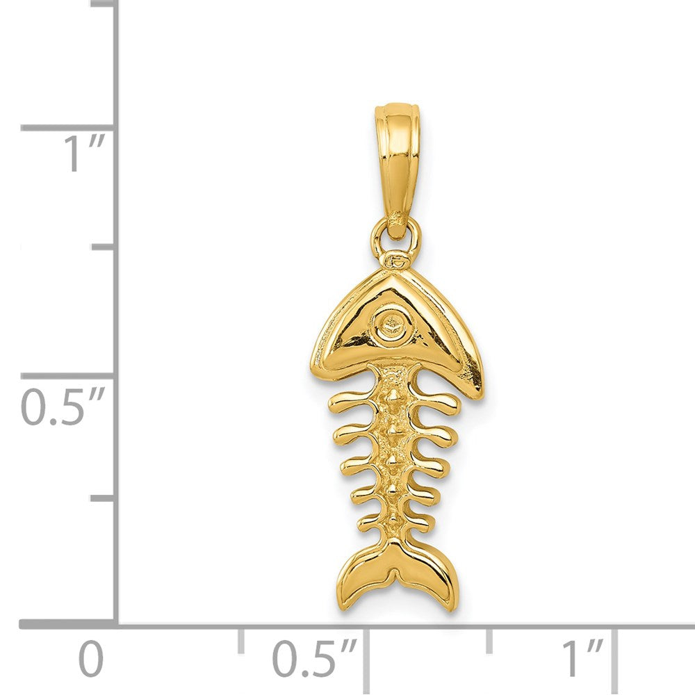 Million Charms 14K Yellow Gold Themed Polished 3-Dimensional Fish Bone Pendant