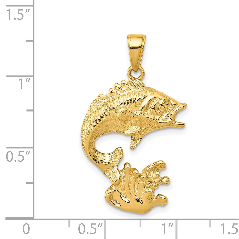 Million Charms 14K Yellow Gold Themed Polished Open-Backed Bass Fish Pendant