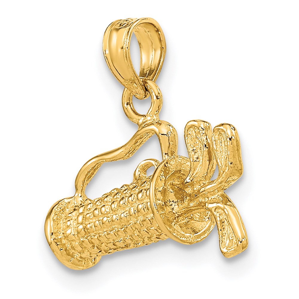 Million Charms 14K Yellow Gold Themed Solid Polished 3-Dimensional Sports Golf Bag With Clubs Charm