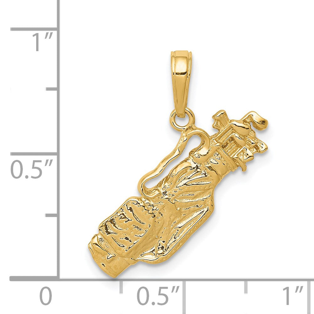Million Charms 14K Yellow Gold Themed Solid Polished Open-Backed Sports Golf Bag With Clubs Charm