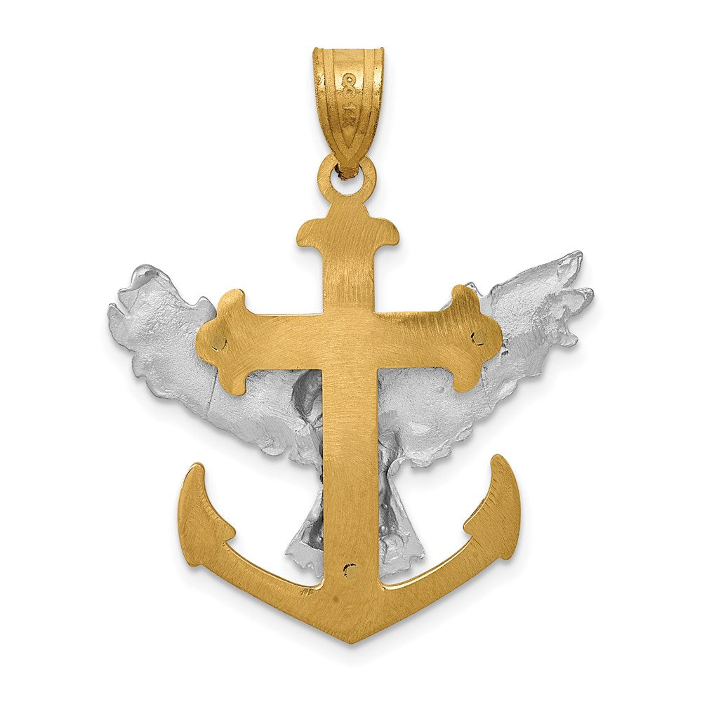 Million Charms 14K Two-Tone Mariners Relgious Cross With Eagle Pendant