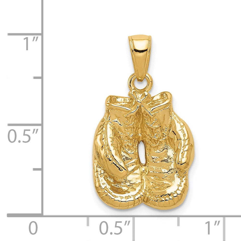 Million Charms 14K Yellow Gold Themed Solid Polished Open-Backed Sports Boxing Gloves Pendant