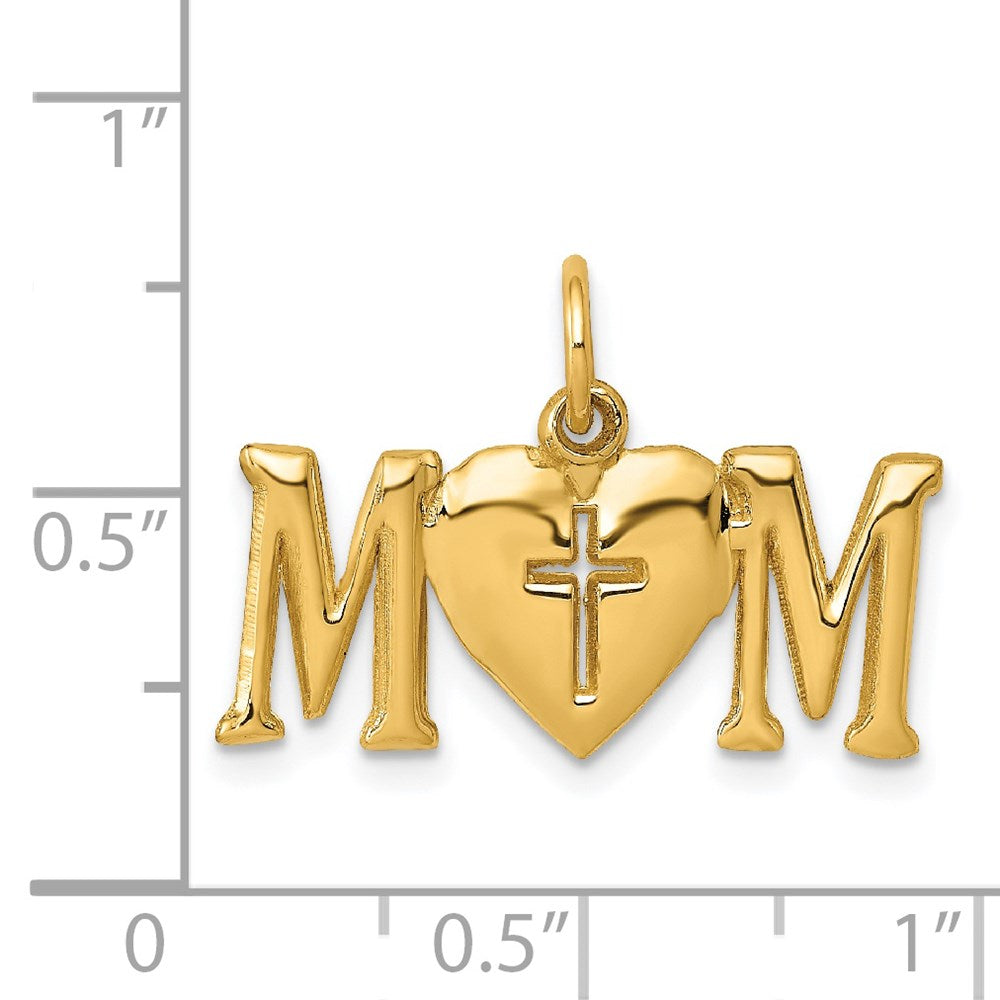 Million Charms 14K Yellow Gold Themed Polished Mom With Relgious Cross Charm
