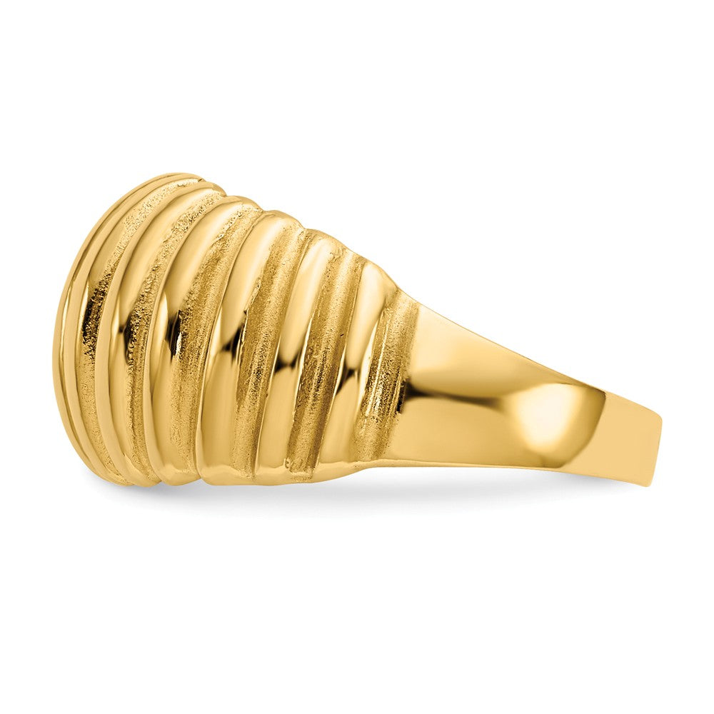 14k Yellow Gold High Polished Ribbed Dome Ring, Size: 5.5