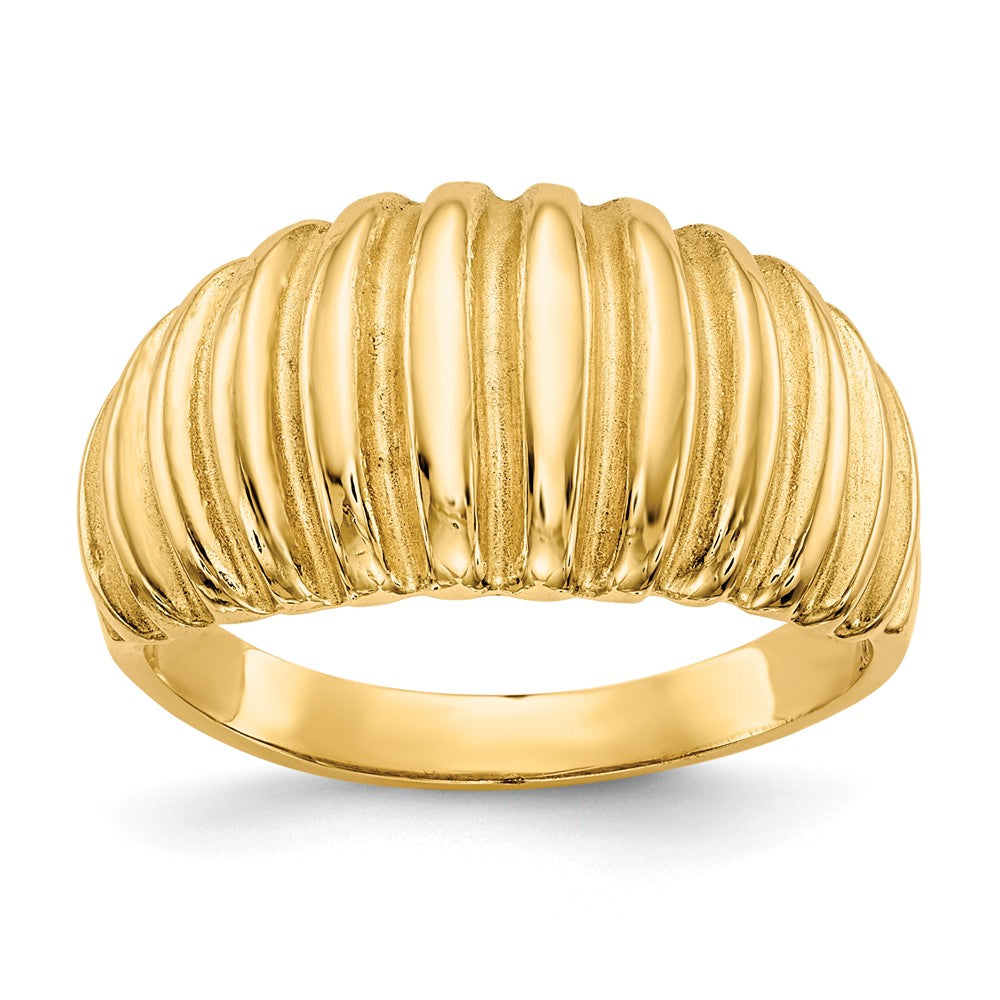 14k Yellow Gold High Polished Ribbed Dome Ring, Size: 5.5