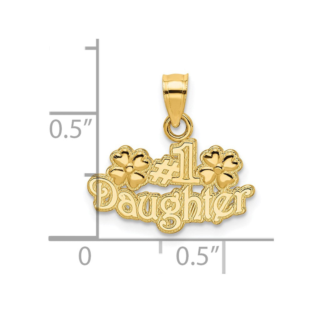 Dije de oro amarillo de 14 quilates Million Charms con diseño de "Hija número 1" con flores