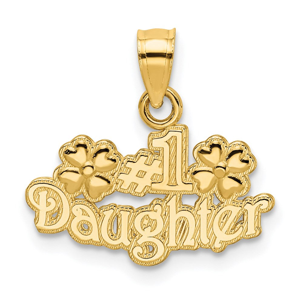 Dije de oro amarillo de 14 quilates Million Charms con diseño de "Hija número 1" con flores