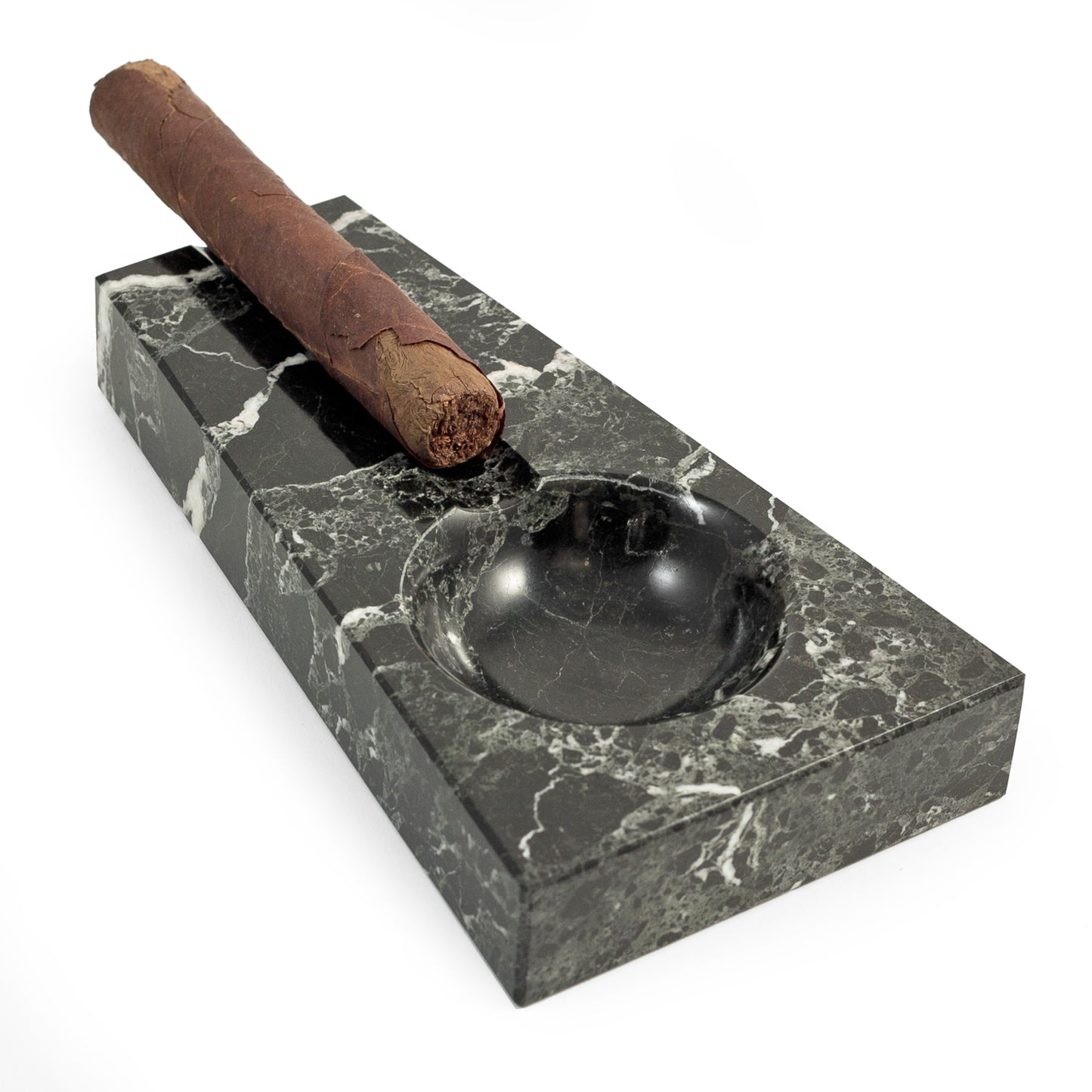 Occasion Gallery Black Zebra Marble Color Black "Zebra" Marble Single Cigar Ashtray. 8.5 L x 4.75 W x 1.25 H in.