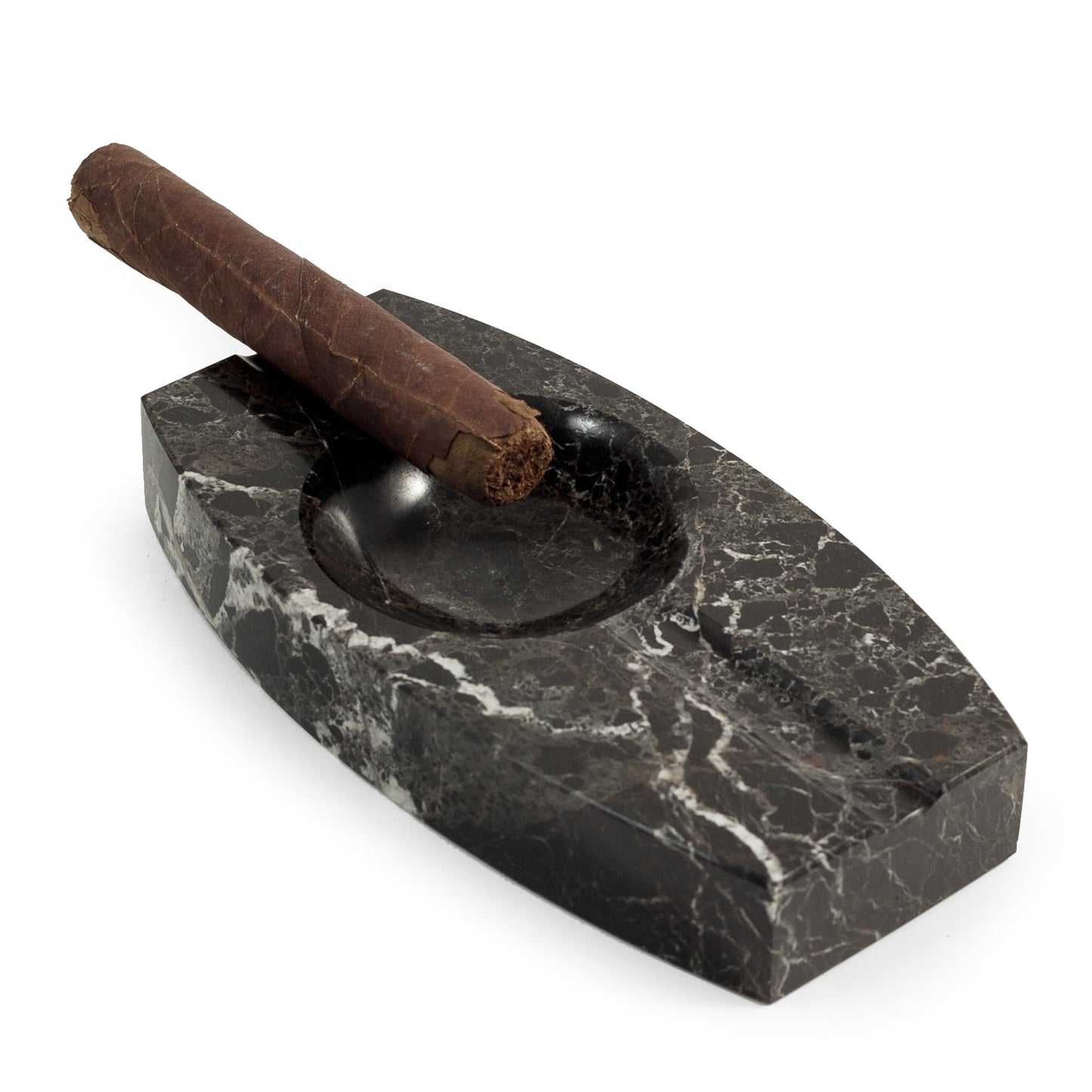 Occasion Gallery Black Zebra Marble Color Oval Black "Zebra" Marble Two Cigar Ashtray. 8 L x 4.25 W x 1.25 H in.